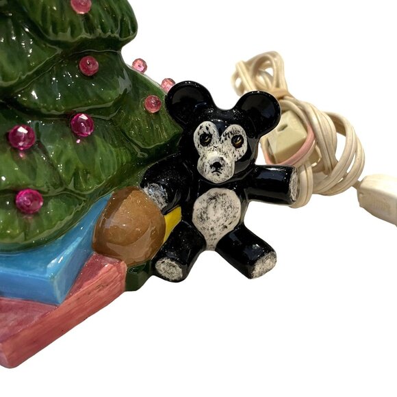 Unique Vintage Handmade Ceramic Green u Christmas Tree Little Girl Presents Tedd - Picture 3 of 16